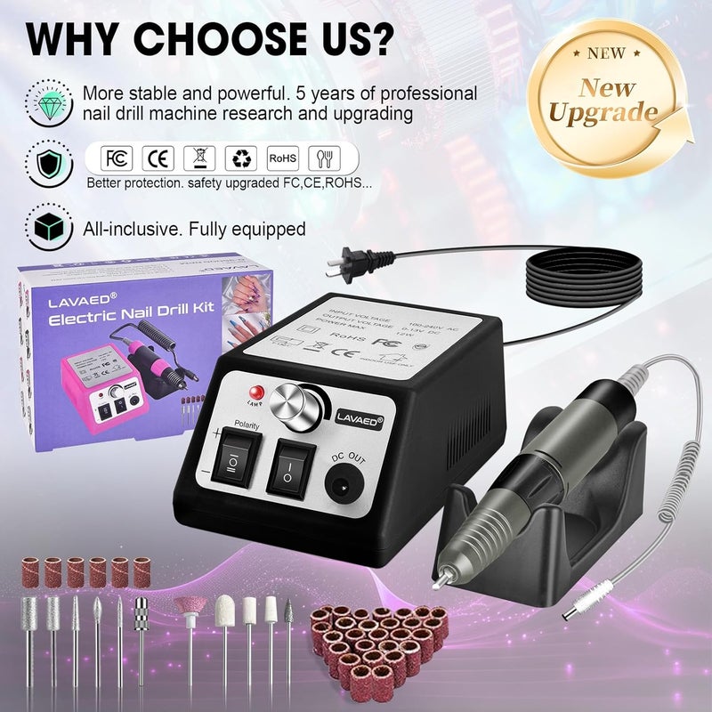 LAVAED Professional Nail Drill 35000RMP Electric Nail File Nail Filer Electric E Filer for Nails, Nails Drill Kit with Nail Drill Bits and Sanding Bands and for Acrylic Nail Gel Nail Manicure Pedicure - Image 5